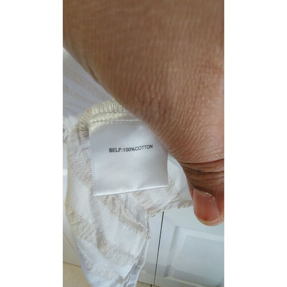 Jane and Delancey Women's Small White and Cream Stripe Collard Blouse - Picture 4 of 6